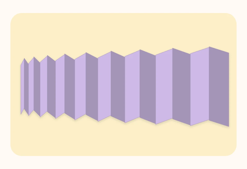 Long paper strip folded into even accordion pleats and partly fanned open