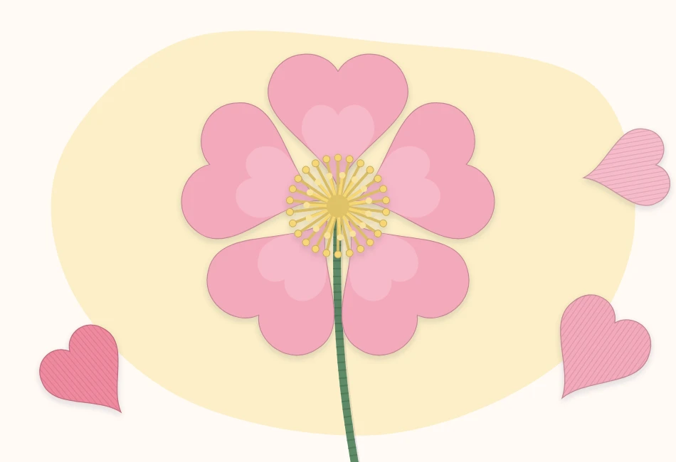 Half-built crepe paper peony with a yellow stamen center and the first ring of small pink petals attached to the wire