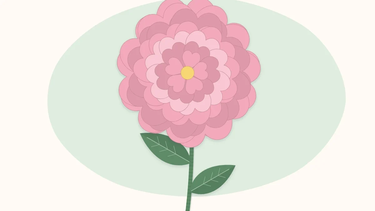 Full pink crepe paper peony in bloom on a green wrapped stem