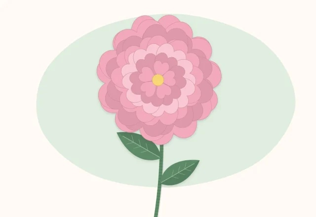 Full pink crepe paper peony in bloom on a green wrapped stem