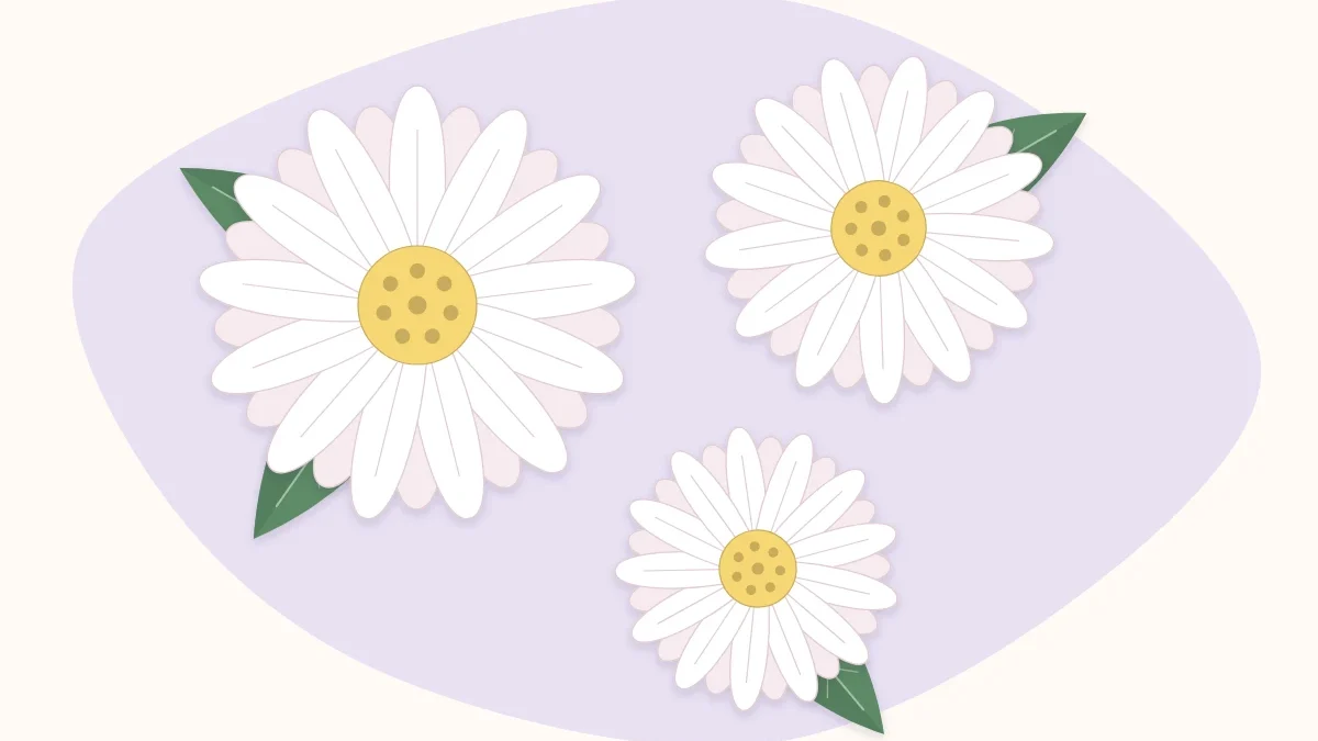 Three white paper daisies with yellow centers