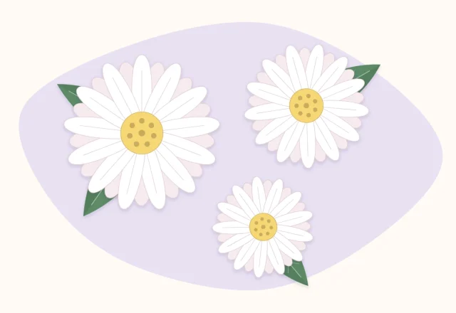 Three white paper daisies with yellow centers