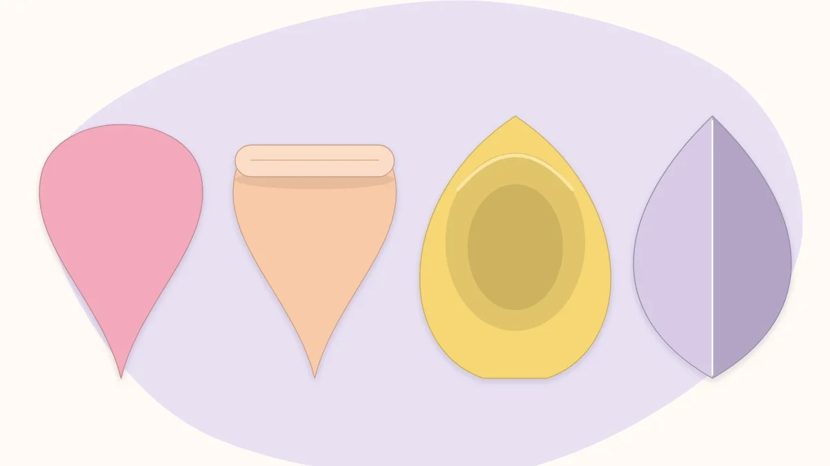 A row of four paper petals: flat, curled at the tip, cupped, and creased down the center
