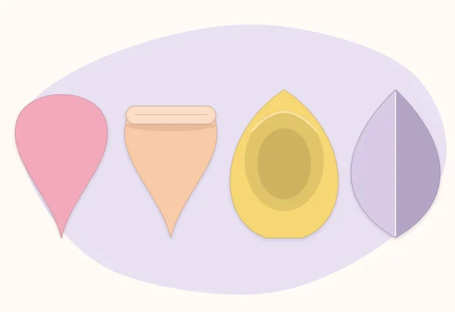 A row of four paper petals: flat, curled at the tip, cupped, and creased down the center